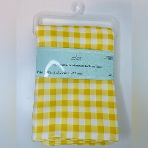 Yellow and White Gingham Cloth Napkins, Yellow Plaid Checkered Napkins, Picnic